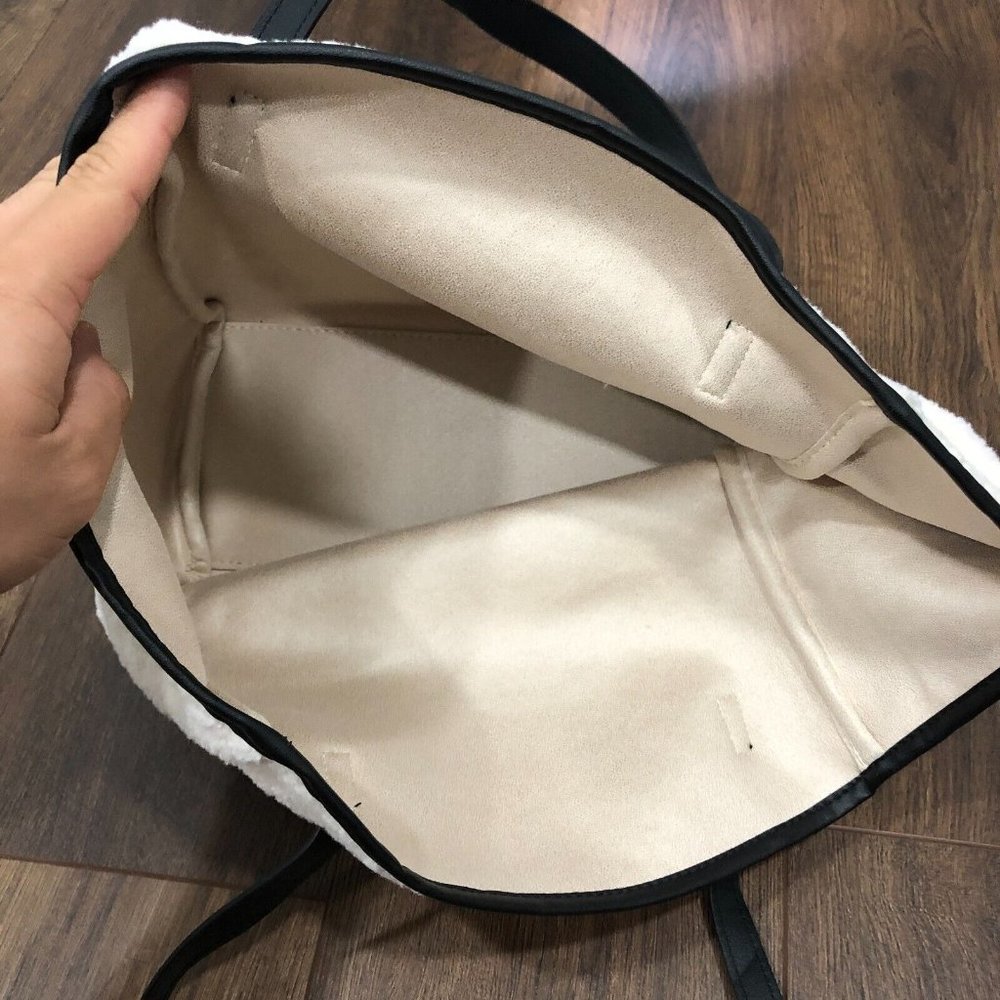 Neiman Marcus White Sherpa Shearling Tote Bag Faux Fur w/ Matching Small Bag - Picture 14 of 14